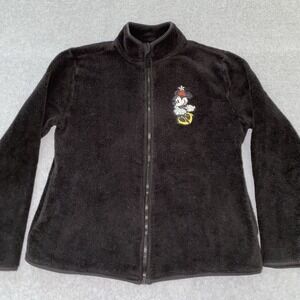 Disney Minnie Mouse Fleece Jacket Women's Large Black‎ Full Zip Sherpa Plush